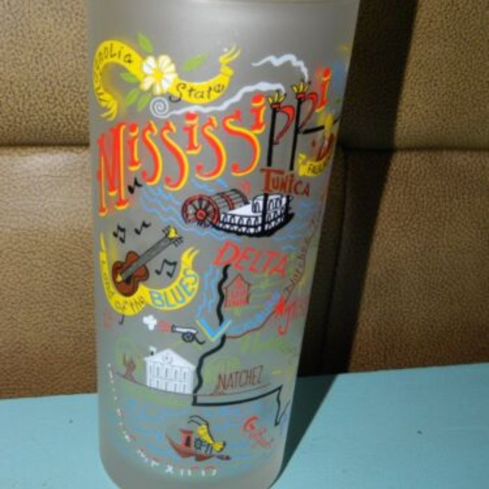 Vtg Catstudio Mississippi Frosted Glass Tumbler Drinking Cup 2004